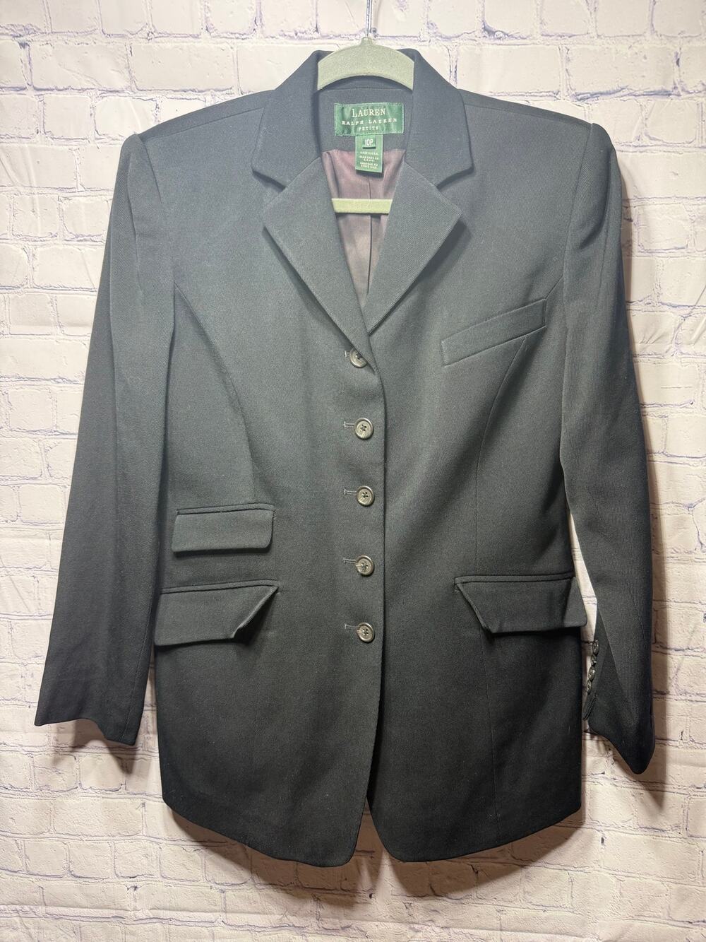 Lauren Ralph Lauren Womens Blazer Black Sz 10P Equestrian Preppy Military Band